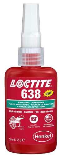 LOCTITE 638 Nagy szilárdságú rögzítő, olajos felületen is működik, növelt hőállóságú (180ºC), inaktív anyagokon is kikeményedik 