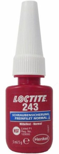 LOCTITE 243 Közepes szilárdságú csavarrögzítő, olajos felületre is, növelt hőállóságú (180ºC), inaktív anyagokon is kikeményedik 