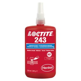   LOCTITE 243 Közepes szilárdságú csavarrögzítő, olajos felületen is működik, növelt hőállóságú (180ºC), inaktív anyagokon is kikeményedik 