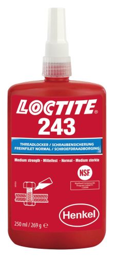 LOCTITE 243 Közepes szilárdságú csavarrögzítő, olajos felületen is működik, növelt hőállóságú (180ºC), inaktív anyagokon is kikeményedik 