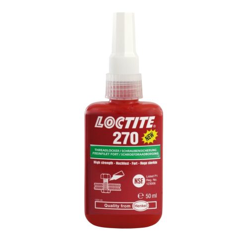 LOCTITE 270 Nagy szilárdságú csavarrögzítő olajos felületen is működik, növelt hőállóságú (180ºC), inaktív anyagokon is kikeményedik 