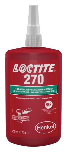 LOCTITE 270 Nagy szilárdságú csavarrögzítő olajos felületen is működik, növelt hőállóságú (180ºC), inaktív anyagokon is kikeményedik 